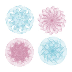 Guilloche. On a white background. It can be used as a protective layer for the certificates, diplomas, banknotes. Set. 