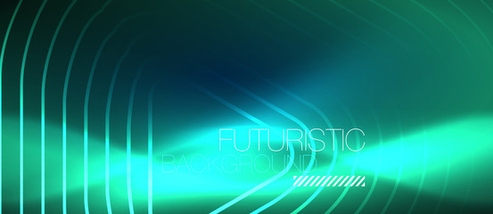Neon glowing techno lines, hi-tech futuristic abstract background template with geometric shapes