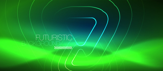 Neon glowing techno lines, hi-tech futuristic abstract background template with geometric shapes