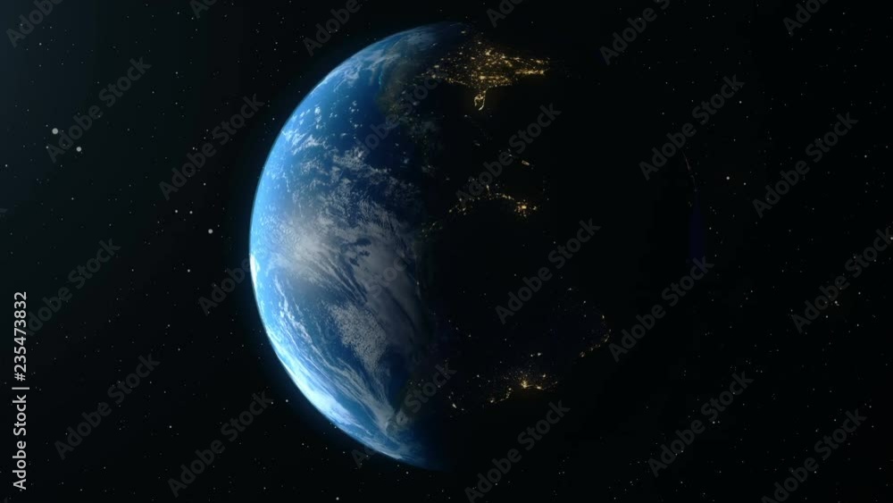 Wall mural earth rotates around its axis. world globe surrounded by infinite space. world globe from space. loo