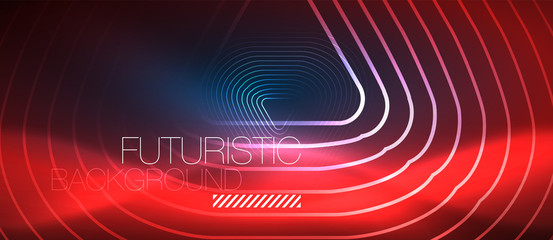 Neon glowing techno lines, hi-tech futuristic abstract background template with geometric shapes