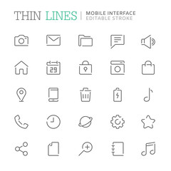 Collection of smartphone related line icons. Editable stroke