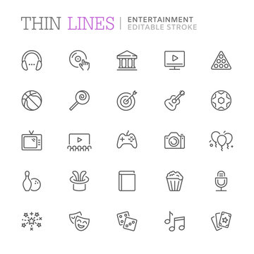 Collection of entertainment related line icons. Vector eps 8
