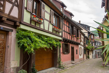 Fototapeta na wymiar Kaysersberg France 11 15 2018. French traditional half-timbered houses in Kayserberg village in Alsace, France