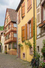 Kaysersberg France 11 15 2018.  French traditional half-timbered houses in Kayserberg village in Alsace, France