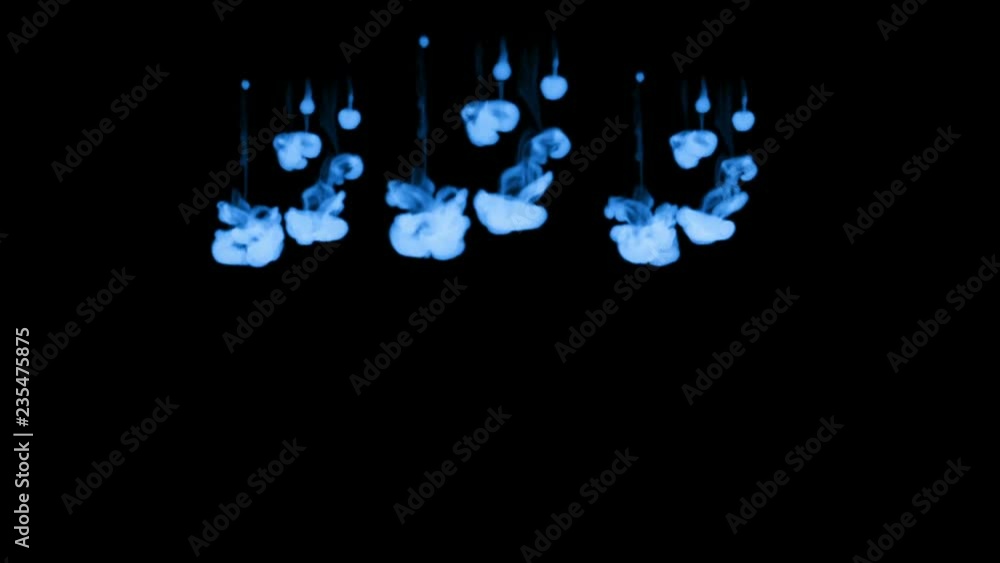 Poster blue fluorescent ink on a black background dissolves in water. beautiful effect modeled on a compute