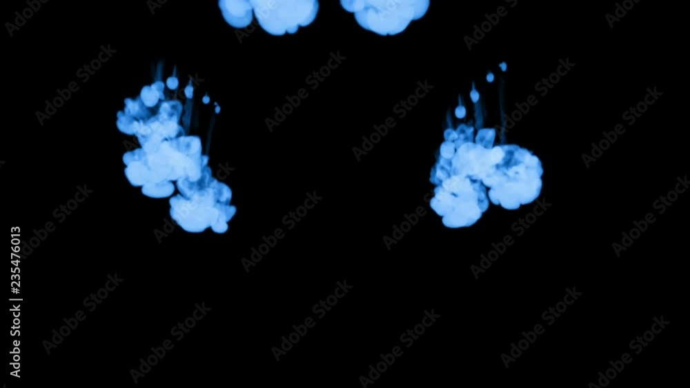 Poster blue fluorescent ink on a black background dissolves in water. beautiful effect modeled on a compute