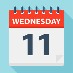 Wednesday 11 - Calendar Icon. Vector illustration of week day paper leaf.