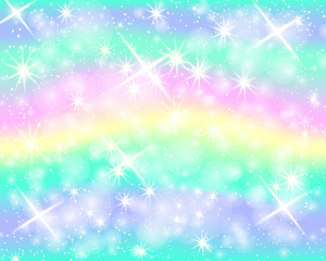 Fototapeta na wymiar Unicorn rainbow background. Mermaid pattern in princess colors. Fantasy gradient colorful backdrop with rainbow mesh.