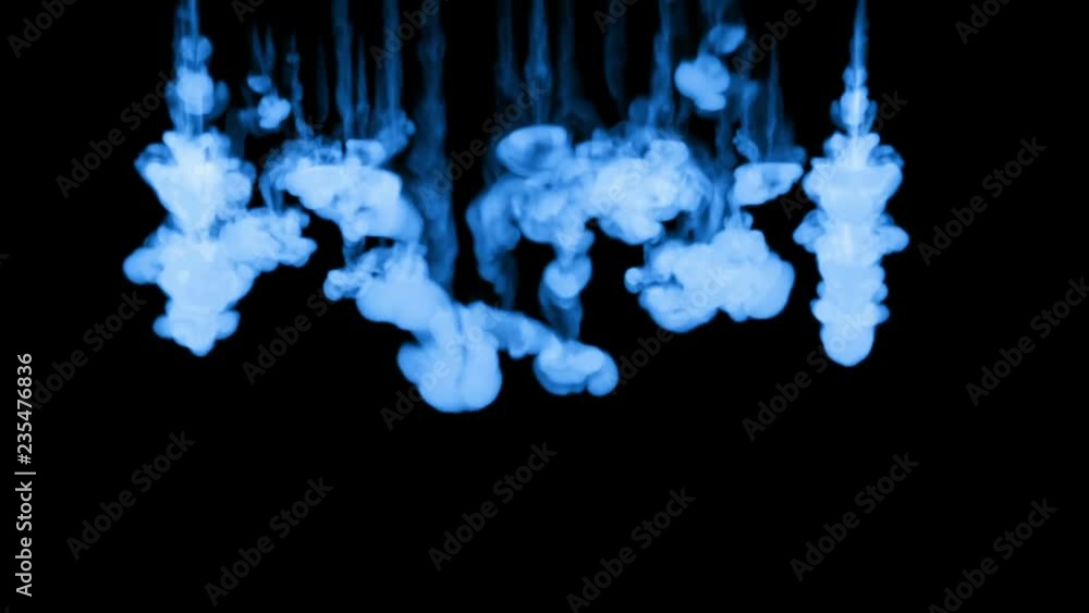 Poster blue fluorescent ink on a black background dissolves in water. beautiful effect modeled on a compute