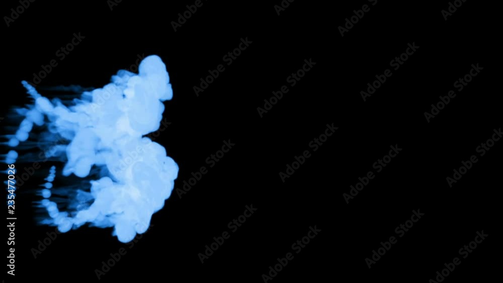 Poster blue fluorescent ink on a black background dissolves in water. beautiful effect modeled on a compute