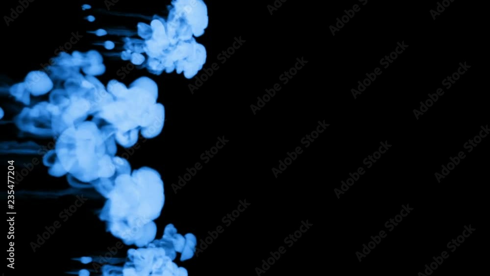 Poster blue fluorescent ink on a black background dissolves in water. beautiful effect modeled on a compute