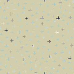 Fototapeta na wymiar Beige seamless pattern illustration with watercolor blue, beige and pink crosses. Will be good for decor a postcard, posters,gift decor, wrapping paper, gift boxes, fabric and etc.