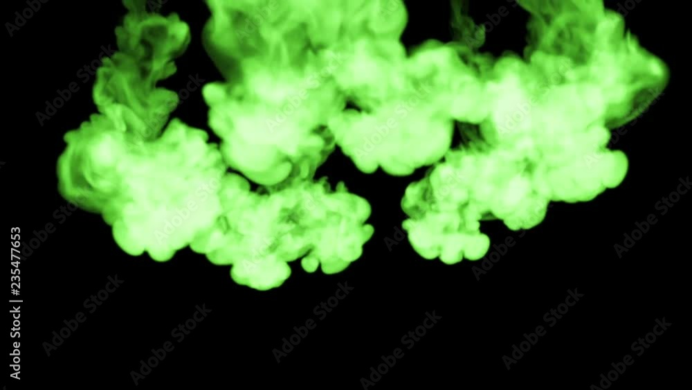 Aufkleber green fluorescent ink on a black background dissolves in water. beautiful effect modeled on a comput