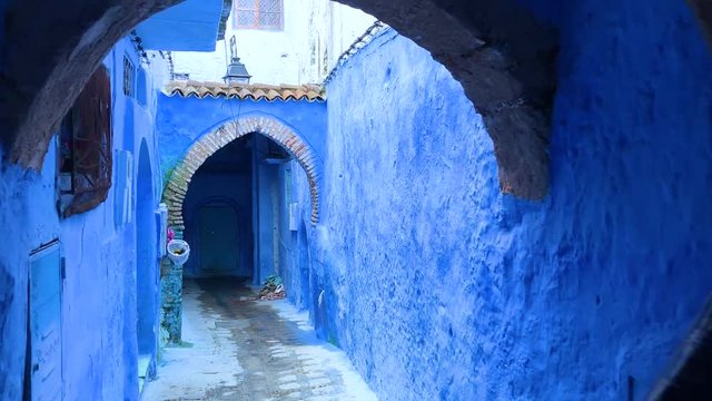 Beautiful street view of the blue medina of town Chefchaouen in Morocco, Africa