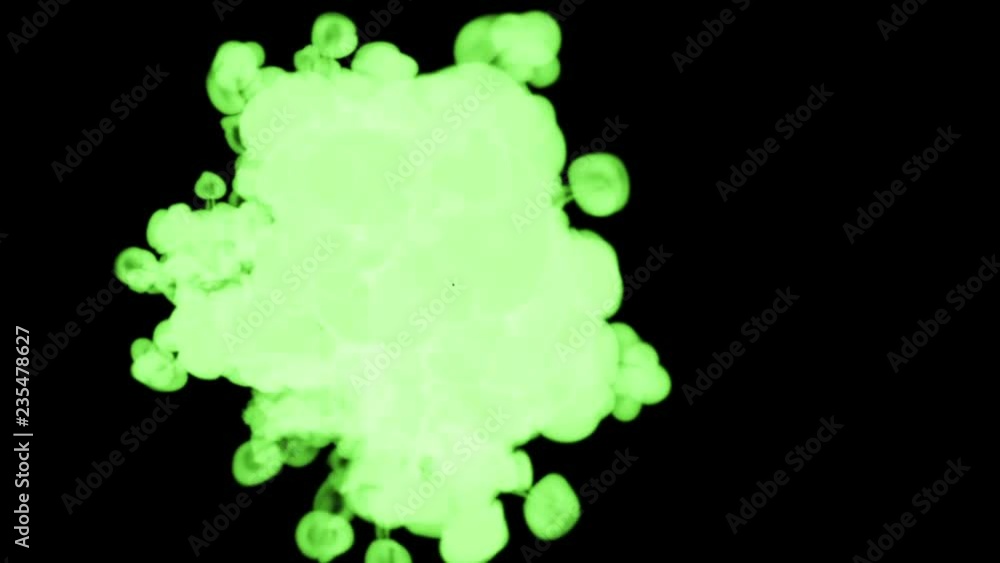 Poster green fluorescent ink on a black background dissolves in water. beautiful effect modeled on a comput