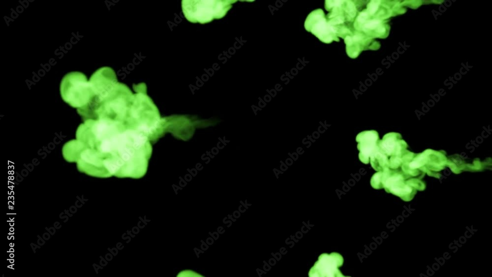 Aufkleber green fluorescent ink on a black background dissolves in water. beautiful effect modeled on a comput