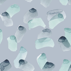 Light blue seamless pattern illustration with watercolor blue spots and blemishes. Will be good for decor a postcard, posters, gift decor, wrapping paper, gift boxes, fabric and etc.