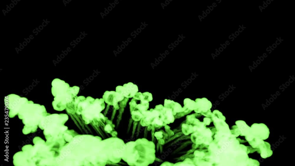Aufkleber green fluorescent ink on a black background dissolves in water. beautiful effect modeled on a comput