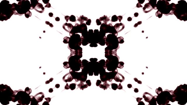 dark ink on a white background dissolves in water. beautiful effect modeled on a computer. 3d render with luma matte for use as an alpha channel for visual effects. rorschach test 1