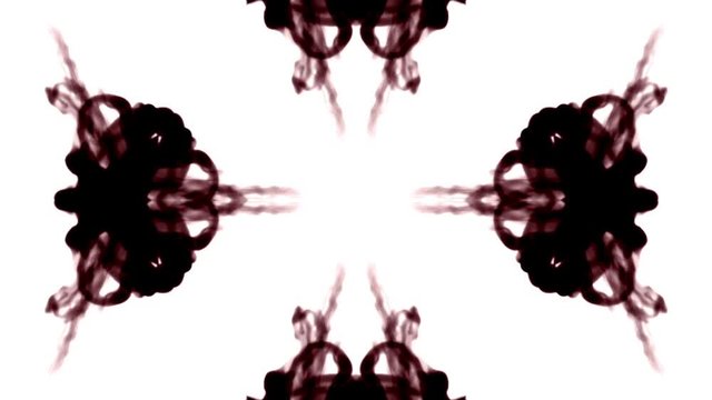 dark ink on a white background dissolves in water. beautiful effect modeled on a computer. 3d render with luma matte for use as an alpha channel for visual effects. rorschach test 5