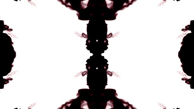 dark ink on a white background dissolves in water. beautiful effect modeled on a computer. 3d render with luma matte for use as an alpha channel for visual effects. rorschach test 9