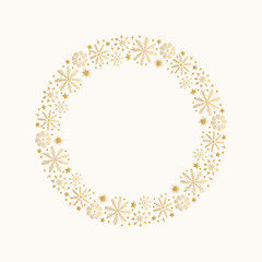 Snowflake circle frame. Foil Christmas border.
