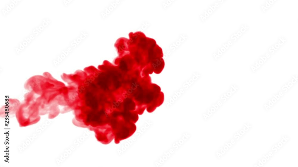 Poster red ink on a white background dissolves in water. beautiful effect modeled on a computer. 3d render 