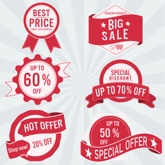 Set of sale labels and banner. Retro design.