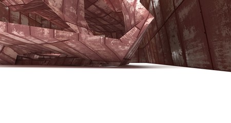 Empty  abstract room interior of sheets rusted metal. Architectural background. 3D illustration and rendering