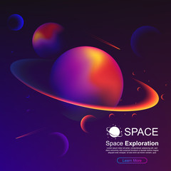 Vector space background with planet Saturn and stars. Space exploration. Gradient Fluid Design. © Yuri Hoyda