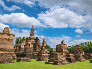 Ruin of ancient Pagoda or stupa in Wat mahathat Temple Area At sukhothai historical park,Sukhothai...