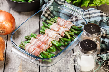 Green bean wrapped in smoked bacon