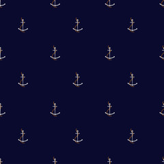 Vector seamless retro pattern, rope with anchors. Can be used for wallpaper, pattern fills,