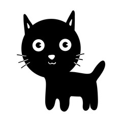 Little black kitten. Cute cat. Vector isolated illustration.