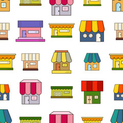 Vector seamless pattern with houses. Texture for wallpaper, fills, web page background.