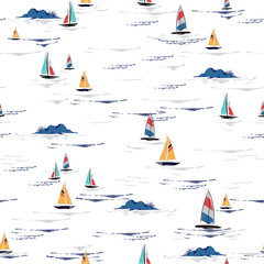 Beautiful Hand drawing colorful wind surf seamless pattern in vector. Flat style illustration. Summer beach surfing illustration in the ocean