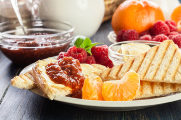 Fresh and continental breakfast table