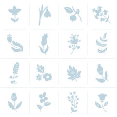 Leaves and flowers icons set. Vector design elements. It can be used as - logo, pictogram, icon, infographic element.
