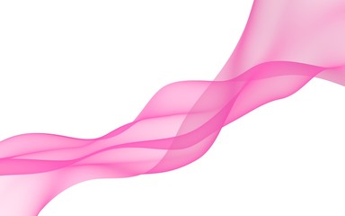 Abstract pink wave. Bright pink ribbon on white background. Pink scarf. Abstract smoke. Raster air background. 3D illustration