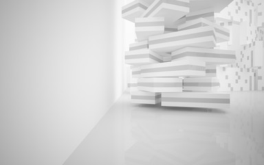 White Abstract architectural background whith gray lines . 3D illustration and rendering