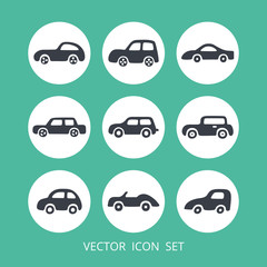 Set of car icons. Vector web and mobile transport icons in flat design. Template for style design.