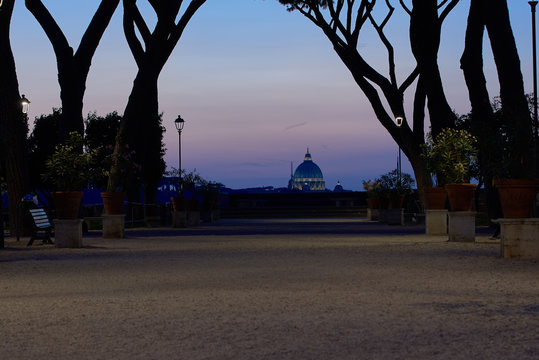 View of St. Peter's Basilica in the Vatican from Aventine Hill