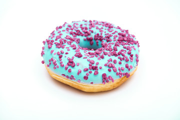 blue donut with sprinkles isolated on white background