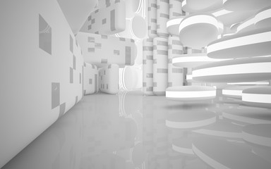 White smooth abstract architectural background whith gray lines . 3D illustration and rendering