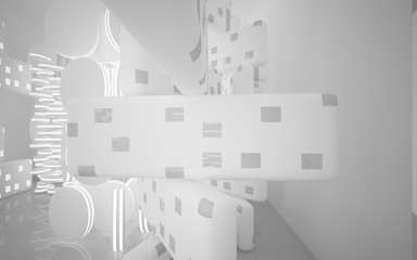White smooth abstract architectural background whith gray lines . 3D illustration and rendering