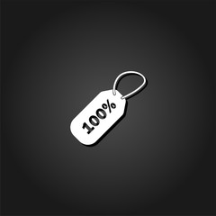 Tag 100 icon flat. Simple White pictogram on black background with shadow. Vector illustration symbol