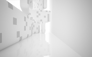 White smooth abstract architectural background whith gray lines . 3D illustration and rendering