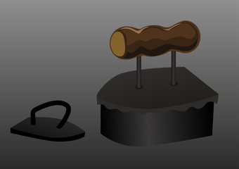 Two old ancient traditional coal iron. Vector illustration