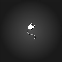 Power cord icon flat. Simple White pictogram on black background with shadow. Vector illustration symbol